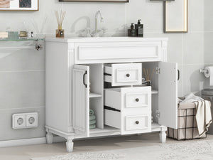English Elm 36'' Modern Bathroom Vanity With Soft-Close Doors, Elegant Ceramic Sink, And Ample Storage Space N710P230231K