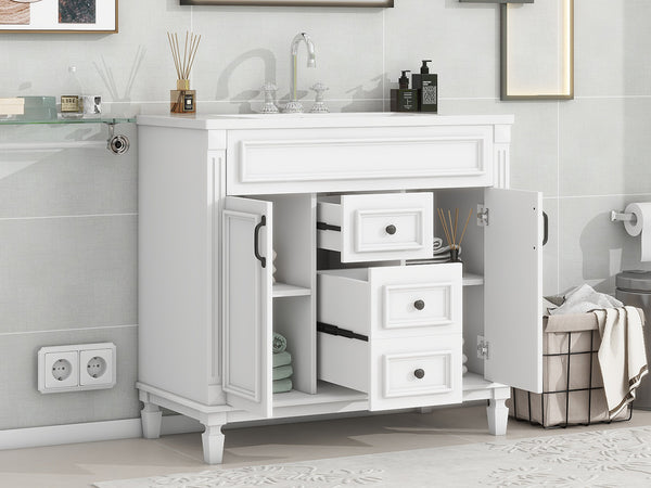 English Elm 36'' Modern Bathroom Vanity With Soft-Close Doors, Elegant Ceramic Sink, And Ample Storage Space N710P230231K