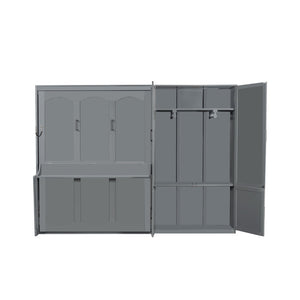 English Elm Queen Murphy Bed with Wardrobe Cabinet Hydraulic Lift Mdf Space Saving Wall Unit Gray LP000581AAE-1