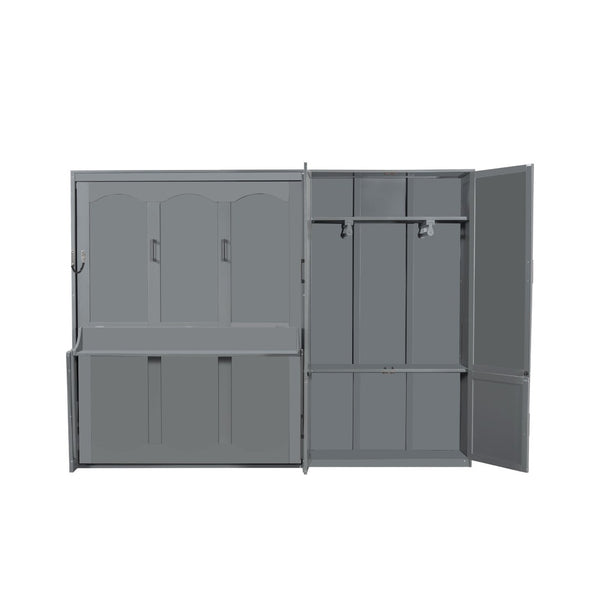 English Elm Queen Murphy Bed with Wardrobe Cabinet Hydraulic Lift Mdf Space Saving Wall Unit Gray LP000581AAE-1