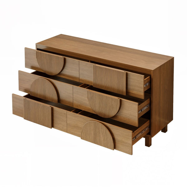 English Elm Modern Fluted 6 Drawer Dresser with Solid Wood Legs Japandi Chest for Bedroom Brown N739S0000013N