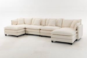 English Elm Modern Chenille Sectional Sofa Modular Sleeper with Ottoman Chaise and Waist Pillows W2530S00020