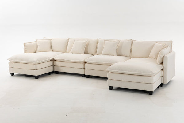 English Elm Modern Chenille Sectional Sofa Modular Sleeper with Ottoman Chaise and Waist Pillows W2530S00020
