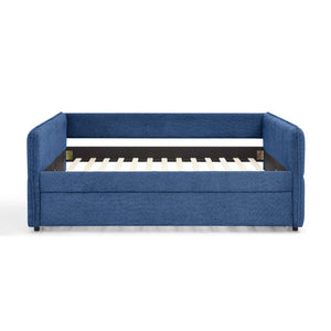 English Elm Full Size Boucle Daybed with Pop up Trundle Tufted Upholstered Sofa Sleeping Blue W1413S00176