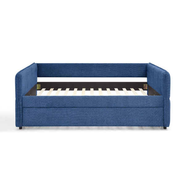 English Elm Full Size Boucle Daybed with Pop up Trundle Tufted Upholstered Sofa Sleeping Blue W1413S00176