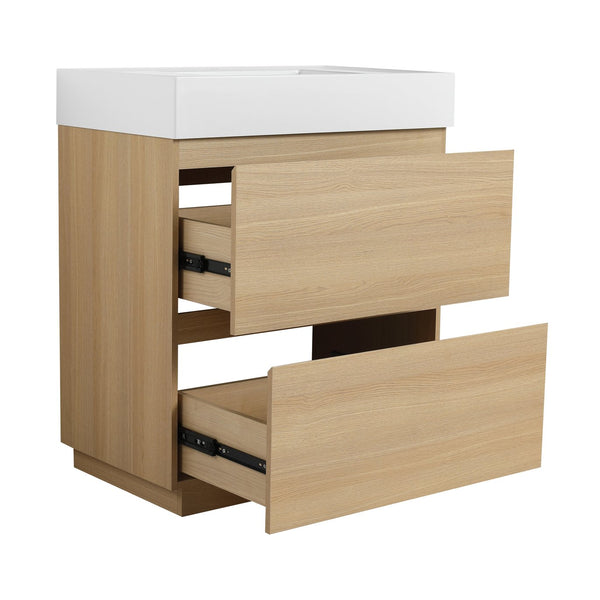 English Elm 30" Bathroom Vanities - Modern Oak Sink Cabinet With Double Drawers, Freestanding And Stylish Design W1972S00008