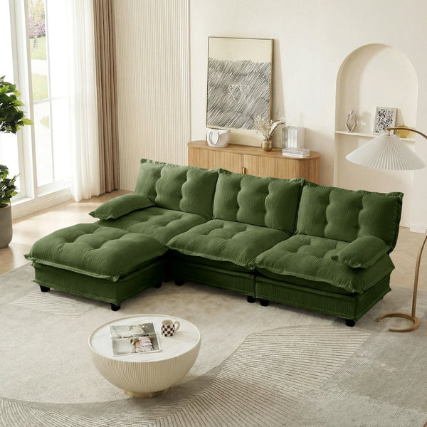 English Elm 107" Modular Cloud Sectional Chenille Deep Seat Couch with Lattice Cushions for Apartments Green W714S01729