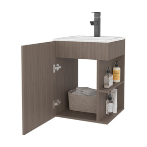 English Elm Bathroom Vanity Engineered Wood 24.8” H with Single Door, 2 Shelves, Modern Eco-Friendly Design White+Oak 28.74 L x 22.83 W x 4.33 H B097S00209
