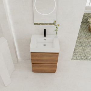 English Elm 24" Modern Bathroom Vanity with Single Undermount Sink, Engineered Wood, Waterproof Finish, 2 Drawers and Pre-Drilled Faucet Hole Brown W1972S00006