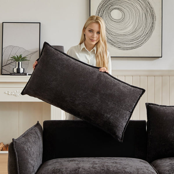 English Elm MH88" Convertible sleeper sofa with chenille upholstery, plush padded seats, rolled arms, 2 pillows Black W1193S00106