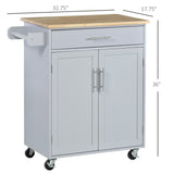 English Elm Homcom Kitchen Island Cart Rolling Trolley Cart With Drawer, Storage Cabinet & Towel Rack, Gray