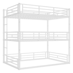 English Elm Twin Triple Metal Bunk Bed Matte Powder Coated Frame with Full Safety Guardrails Light White W1580S00581