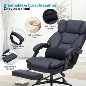 English Elm Office Reclining Executive Chair Pu Leather High Back Swivel with Lumbar Support Black W5201P418259