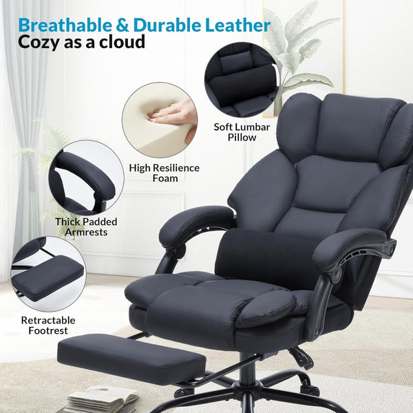 English Elm Office Reclining Executive Chair Pu Leather High Back Swivel with Lumbar Support Black W5201P418259