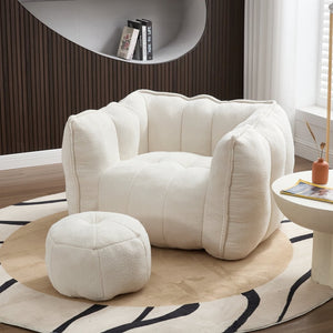 English Elm Soft Bean Bag Chair With High-Resilience Foam Chips & Footstool – Ideal For Gaming, Reading, Relaxing W1996P309477-GIGA