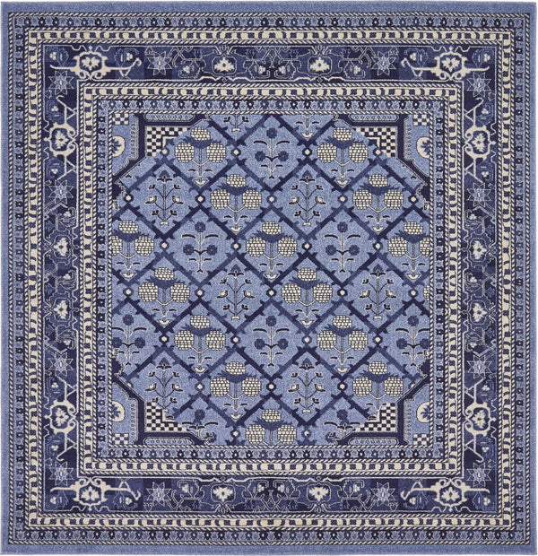 Unique Loom La Jolla Trellis Machine Made Geometric Rug Blue, Blue/Ivory/Navy Blue/Light Blue 7' 10" x 7' 10"