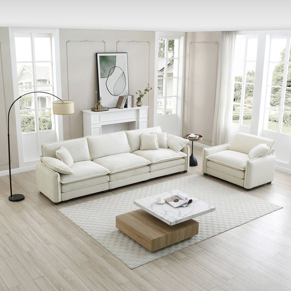 English Elm Mid-Century Modern Sofa Set - 3-Seater & Single Seat With Plush Pillows, Ergonomic Comfort & Style W714S00689