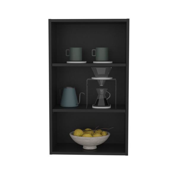 English Elm Eco 36" High Open 3-Tier Wall Cabinet with Durable Particleboard Shelves for Multi-Room Storage and Display Black 20.6 L x 66 W x 9 H B200P253725