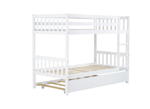 English Elm Twin Over Twin Bunk Bed With Trundle - Space-Saving, Convertible Design With Safety Guardrails, White Finish W504S00157-GIGA