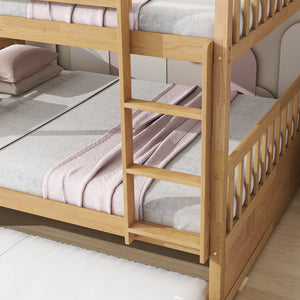 English Elm Full Over Full Rustic Bunk Bed With Trundle, Ladder, Guardrails - Versatile Space-Saver In White Oak W504S00180