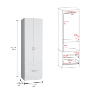 English Elm Vico 76" High Armoire Wardrobe Closet with Hanging Rod, 2 Drawers & Shelves White, Space-Saving Organizer B200P188838