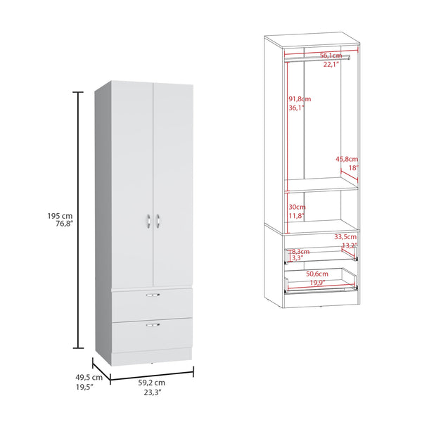English Elm Vico 76" High Armoire Wardrobe Closet with Hanging Rod, 2 Drawers & Shelves White, Space-Saving Organizer B200P188838