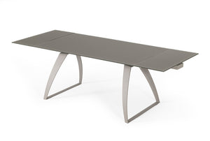 VIG Furniture Pittson Extendable Grey Glass Dining Table With Matte Horseshoe Base, Seats 4–8, Durable 10Mm Top VGYFDT8852F-GRY-DT