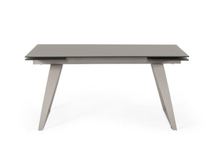 VIG Furniture Pittson Extendable Grey Glass Dining Table With Matte Horseshoe Base, Seats 4–8, Durable 10Mm Top VGYFDT8852F-GRY-DT