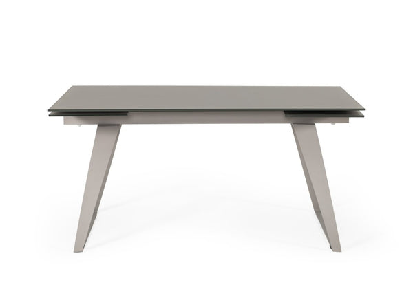 VIG Furniture Pittson Extendable Grey Glass Dining Table With Matte Horseshoe Base, Seats 4–8, Durable 10Mm Top VGYFDT8852F-GRY-DT