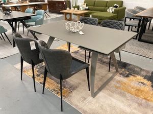 VIG Furniture Felicia Grey Vegan Leather Dining Chairs Set Of 2 — Diamond Tufted Wingback, Matte Black Metal Legs VGHR3588-GRY-DC