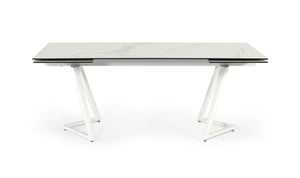 VIG Furniture Farrell Extendable Ceramic Dining Table, High-Gloss White 79"-118" With Sculptural Double Pedestal Design VGYFDT8765-3C-WHT-DT