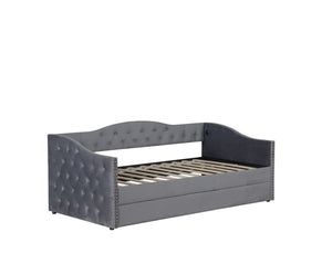 English Elm Twin Size Upholstered Daybed With Trundle & Usb Charging – Stylish Velvet Frame For Space-Saving Comfort W1670S00024-GIGA