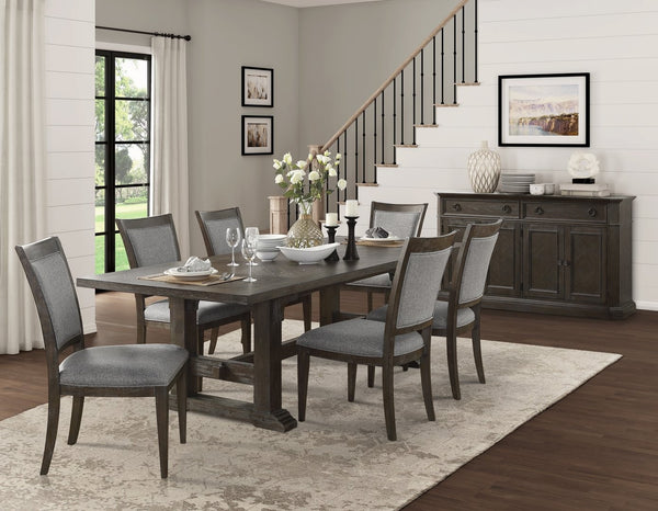 English Elm Classic Ash Veneer Extendable Dining Set with Six Upholstered Chairs Driftwood Finish B011S02467