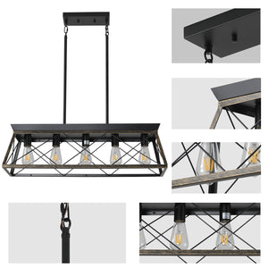 English Elm 32" Black Gold Industrial 5-Light Pendant Chandelier - Adjustable Metal Cage Farmhouse Lighting for Kitchen, Dining, Living Room W2312P368669