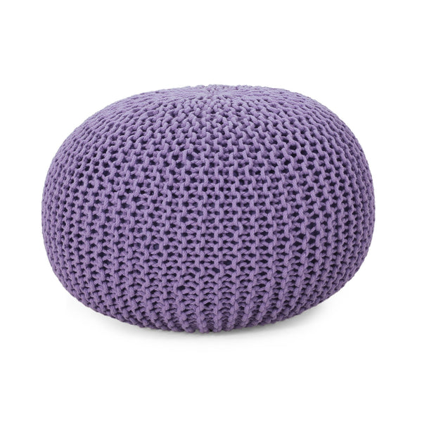 English Elm Christopher Knight Home® - KNITED Pouf Ottoman in Lavender Purple Cotton — Cozy Knit Accent Seat, Soft Durable 20.75x13.5" 62653.00LAV