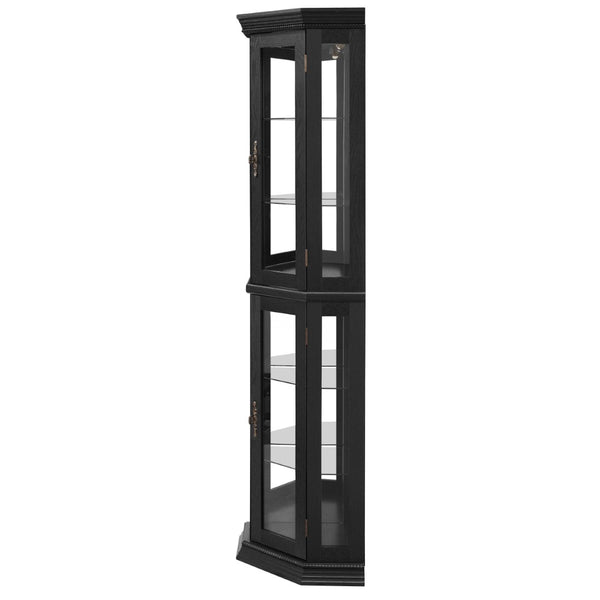 English Elm Lighted Corner Curio Cabinet with Led Glow Tempered Glass Shelves and Mirrored Back W2275P292643
