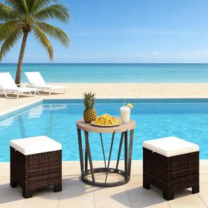 English Elm Outdoor Wicker Ottoman Set of 2 Hand Woven Pe Cube Stools for Patio or Poolside Beige,Brown T3971P443548