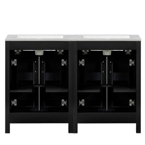 English Elm Modern 48 Inch Freestanding Bathroom Vanity Dual Ceramic Sinks Soft Close Gold Handles Black N729P000008B