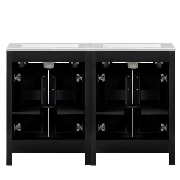English Elm Modern 48 Inch Freestanding Bathroom Vanity Dual Ceramic Sinks Soft Close Gold Handles Black N729P000008B