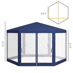 English Elm Outsunny Hexagon Party Canopy with Mesh Sidewalls Uv Roof Steel Frame Outdoor W2225P174174