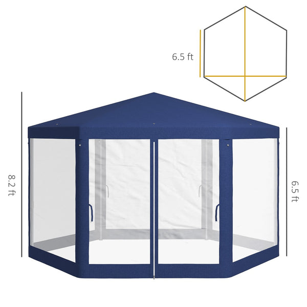English Elm Outsunny Hexagon Party Canopy with Mesh Sidewalls Uv Roof Steel Frame Outdoor W2225P174174