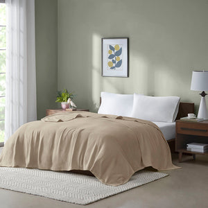 JLA Home Madison Park - Cotton Madison Park Basket Weave Blanket — Lightweight, OEKO‑TEX Certified Comfort for Year‑Round Use Khaki BL51N-0860