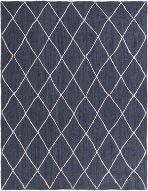 Unique Loom Braided Jute Trellis Hand Braided Solid Rug Navy Blue, Ivory 9' 0" x 12' 2"
