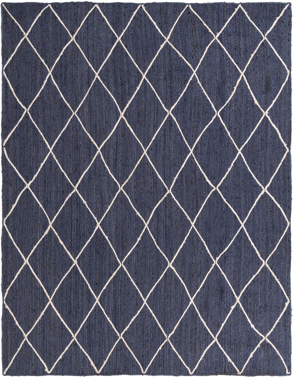 Unique Loom Braided Jute Trellis Hand Braided Solid Rug Navy Blue, Ivory 9' 0" x 12' 2"