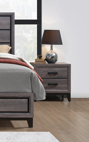 English Elm MIRAGE Grey Nightstand with 2 Soft-Glide Drawers, Solid Wood+MDF, Foil Grey Finish & Black Hardware B201P226161