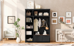 English Elm 3-in-1 Entryway Hall Tree with Cabinet Hooks Bench Drawers and Adjustable Shelving Black SJ000160AAB
