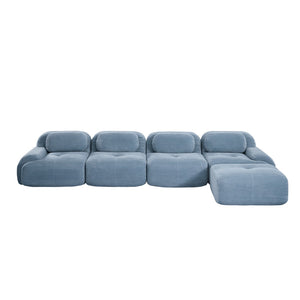 English Elm 4-seat Modular Corduroy Sectional Sofa with Curved Armrests for Living Rooms Blue W714S01253