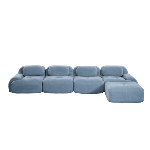 English Elm 4-seat Modular Corduroy Sectional Sofa with Curved Armrests for Living Rooms Blue W714S01253