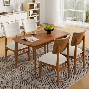 English Elm Upholstered Dining Chairs Set of 4 Ergonomic Mid-Century Modern Fabric Seats with Rubberwood Frame & Non-Slip Feet Beige,Brown N752P346006A
