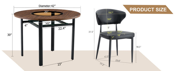 English Elm Table Set 42 Inch Round Wood Grain Mdf with Glass Inlay and 4 Ergonomic Chairs Brown+Black W1151S04500